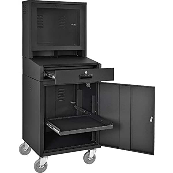 Global Industrial Gabinete Móvil de Seguridad para Computadora LCD Negro 24-1/2" de Ancho x 22-1/2" de Profundidad x 62-3/4" de Alto 239115BK