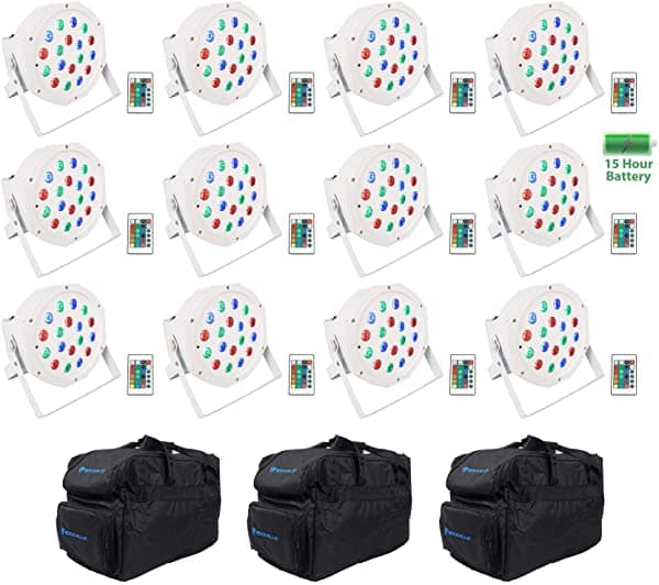 12 Rockville Bateria Par 50 White Recargable Led Dmx Dj Wash Up-Luces+Fundas (12) BATTERY PAR 50 White+(3) RLB30