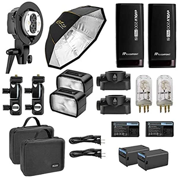 Flashpoint Kit De Flash De Bolsillo 2X Evolv 200 Pro Ttl Godox Ad200 Pro + Glow Ez Lock Octa Quick Xl Softbox Con Soporte Bowens (60 Pulgadas) + Flashpoint Evolv Dual Power Twin Head Con Soporte De Arco (Ad-B2) EV-200-PRO X16