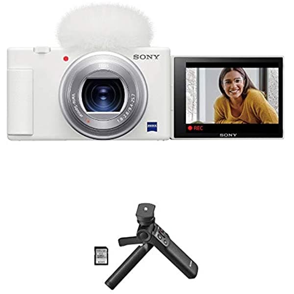 Sony Zv-1 Compact 4K Hd Cámara Blanco Accvc1 Vlogger Kit De Accesorios Con Agarre Inalámbrico Bluetooth (Gp-Vpt2 Bt) Y Tarjeta Sd Uhs-Ii De 64 Gb (Sf-E64/T1) Vlog ZV-1