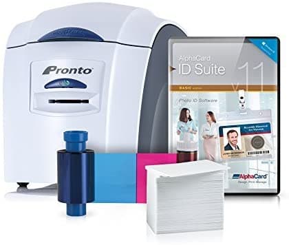 Magicard Pronto - Impresora De Tarjetas Id Sistema Con 100 Print Ymcko Ribbon 100 Tarjetas De Premium Alphacard Id Suite De Software Básico ACPRONTO-ACIS-Basic