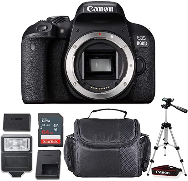 Canon Eos 800D / Rebel T7I Cámara Réflex Digital (Solo Cuerpo) + Paquete De Accesorios Profesionales Con Memoria Sandisk 64Gb