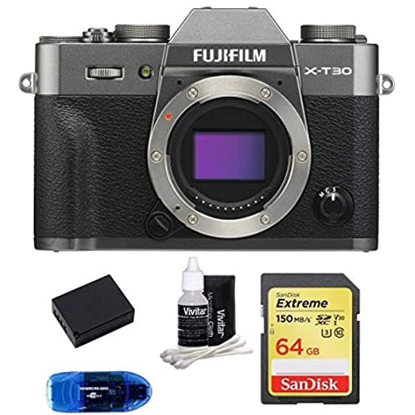 Fujifilm X-T30 Cuerpo De Cámara Digital Sin Espejo (Plata Oscuro) Bundle Incluye Sandisk 64 Gb Extreme Sdxc Tarjeta De Memoria Lector De Tarjetas Batería De Repuesto Y Kit De Limpieza De Lentes (5 Artículos) FUJIFILM X-T30 Mirrorless Digital Camera