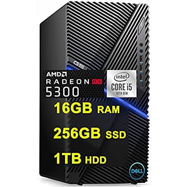 Dell Flagship G5 5090 - Computadora De Escritorio Para Videojuegos Intel Hexa-Core I5-10400F (Beats I7-7700) 16 Gb Ram 256 Gb Ssd + 1 Tb Hdd Amd Radeon Rx 5300 3 Gb Usb-C Bluetooth Win10 Negro