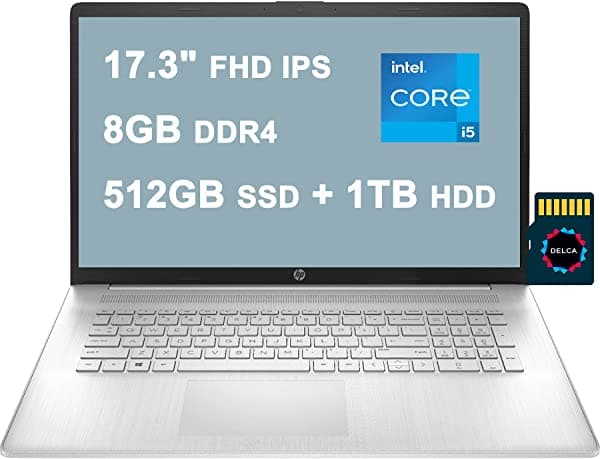 Hp 2021 Premium 17 Laptop I 17.3" Fhd Ips I 11ª Generación Intel 4-Core I5-1135G7 (>I7-1065G7) I 8Gb Ddr4 512Gb Ssd + 1Tb Hdd I Intel Iris Xe Graphic I Retroiluminado Usb-C Win10 Plata + Delca 32Gb Tarjeta Microsd HP Laptop 17