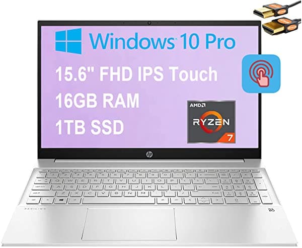 Hp Pavilion 15 - Pantalla Táctil Ips Fhd De 156" Amd Octa-Core Ryzen 7 4700U (Beats I7-10710U) 16 Gb Ram 1 Tb Ssd Amd Radeon Graphics Retroiluminado B&O Audio Win10 Pro Plata + Cable Hdmi