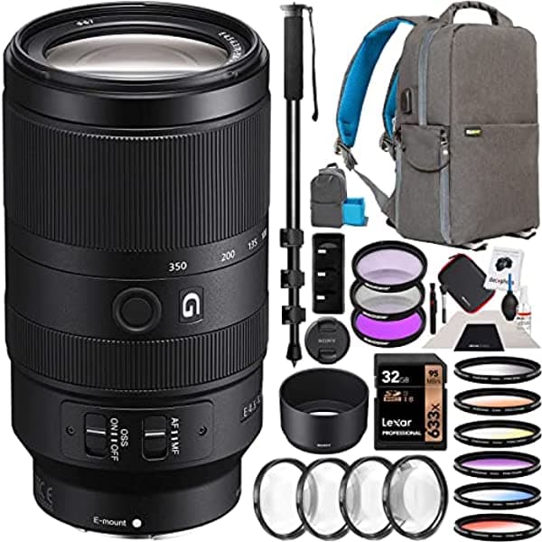 Sony E 2.756-13.780 In F4.5-6.3 G Oss Super Teleobjetivo Sel70350G Para Cámaras Aps-C E-Mount Bundle Con 2.638 In Deluxe Kit De Filtro De Fotografía Deco Gear Mochila Caso Y Accesorios E11SNSEL70350G