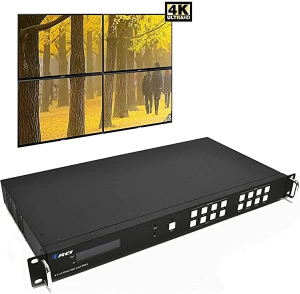 Orei Pared De Video Profesional De Matriz Hdmi 4K 4X4 Conmutación Sin Costuras Hdcp 2.2 Ultrahd 4K 60Hz 444 Conmutador Y Control Ir Extracto De Audio Rs-232 - 4 Pantallas De Latencia Cero 2X2 Pared De Video 1080P UHD-404VW