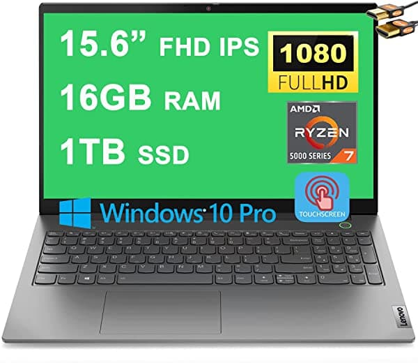 Lenovo Thinkbook 15 Gen 3 Laptop Empresarial De 15.6 Pulgadas Fhd Ips Pantalla Táctil Amd Ryzen 5000 Series Octa-Core Ryzen 7 5700U 16Gb Ram 1Tb Ssd Huella Digital Retroiluminada Usb-C Dolby Win10Pro + Cable Hdmi
