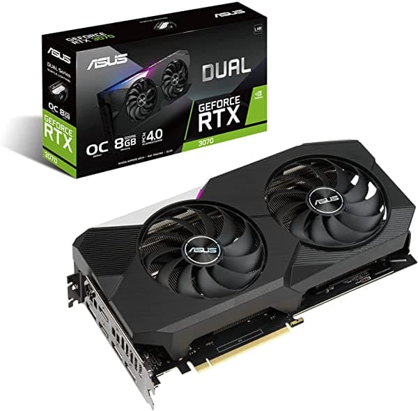 Asus Dual Nvidia Geforce Rtx 3070 V2 Oc Edition - Tarjeta Gráfica Para Juegos (Pcie 4.0 8 Gb De Memoria Gddr6 Lhr Hdmi 2.1 Displayport 1.4A Diseño De Ventilador De Tecnología Axial Bios Duales Placa Trasera Protectora) DUAL-RTX3070-O8G-V2