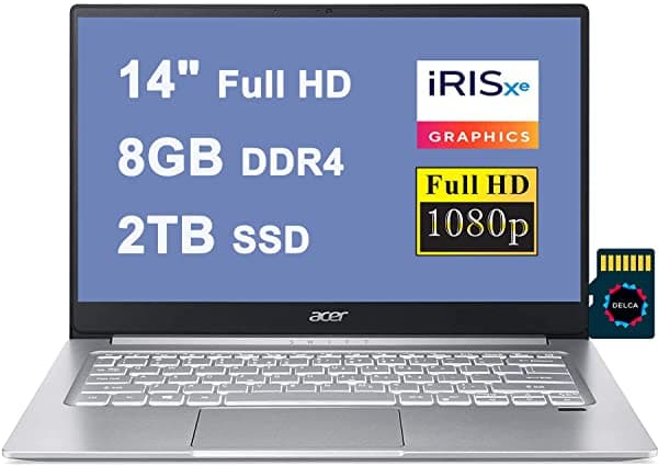 Acer Swift 3 Premium Business Laptop De 14 Pulgadas Full Hd Ips Comfyview Display 11ª Generación Intel 4-Core I7-1165G7 8Gb Ddr4 2Tb Ssd Retroiluminado Usb-C Hdmi Wifi6 Win10 Plata + Tarjeta Microsd De 32 Gb