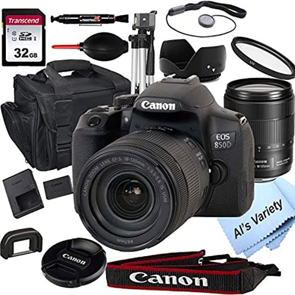 ALS VARIETY Canon EOS 850D (Rebel T8i) Cámara DSLR con Lente Zoom 0.709-5.315 in f/3.5-5.6 IS USM + Tarjeta 32GB Trípode Funda y Más (18 Unidades)