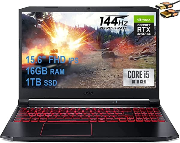 Acer Nitro 5 Flagship 15 - Laptop Para Juegos De 15.6 Pulgadas Fhd Ips 144 Hz Pantalla Intel Quad-Core I5-10300H (Beats I7-8750H) 16 Gb Ram 1 Tb Ssd Geforce Rtx 3050 4 Gb Retroiluminado Usb-C Win10 Negro + Cable Hdmi