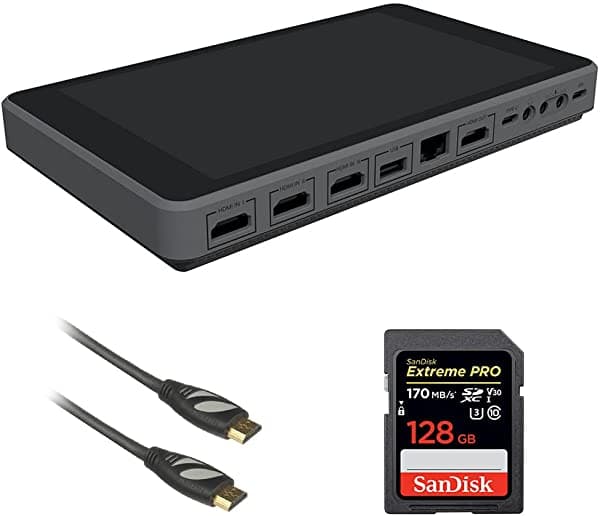 Yololiv Yolobox Pro - Encoder/Streamer/Switcher/Monitor (Yolobox Pro) Portátil Con Tarjeta De Memoria Uhs-I Sdxc De 128 Gb Y Cable Hdmi De 6 Pies