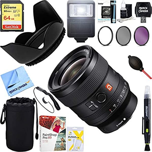 Sony (Sel24F14Gm Fe 0.945 In F1.4 Gm Alpha Full Frame E-Mount Gran Angular G Master Lente + 64 Gb Ultimate Filter & Flash Fotografia Bundle E18SNSEL24F14GM