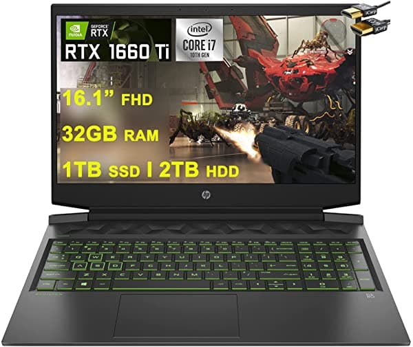 Hp Flagship Pavilion Gaming 16 Laptop 16.1" Diagonal Fhd Ips Pantalla 10ª Generación Intel 6-Core I7-10750H 32Gb Ram 1Tb Ssd + 2Tb Hdd Geforce Gtx 1660 Ti 6Gb Retroiluminado Usb-C Win10 + Cable Hdmi HP Pavilion Laptop 16