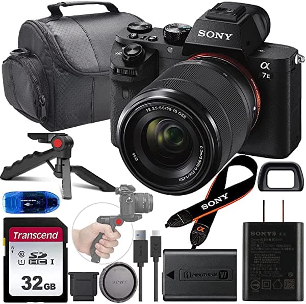 Sony Alpha A7 Ii - Cámara Digital Sin Espejo Con Lente Fe 1.102-2.756 In F/3.5-5.6 Oss (Ilce7M2K/B) + Paquete De Memoria De Alta Velocidad De 32 Gb Con Funda De Hombro Trípode De Agarre De Pistola Y Lector De Tarjetas Usb