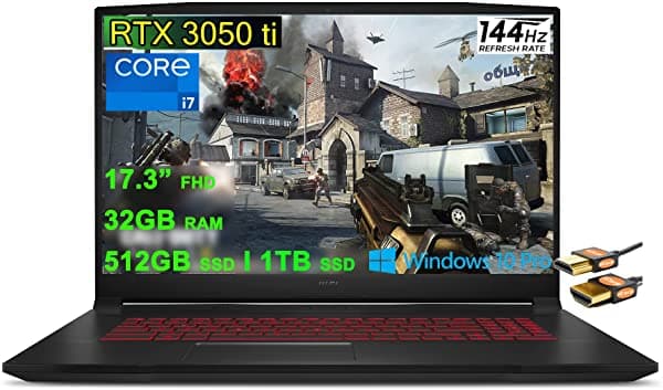 Msi Katana Gf76 17 Laptop Para Juegos De 17.3 Pulgadas Fhd Ips 144 Hz Pantalla De Bisel Delgado Intel 8-Core I7-11800H 32Gb Ram 512Gb Ssd Geforce Rtx 3050 Ti 4Gb Retroiluminado Usb-C Nahimic Win10Pro Negro + Cable Hdmi