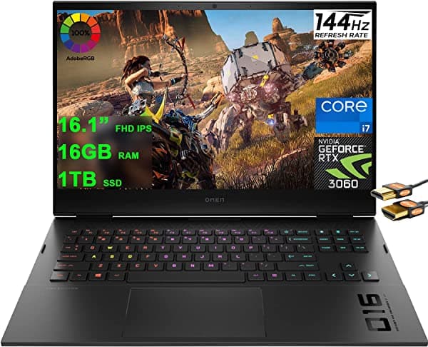 Hp Omen 16 Gaming Laptop 16.1" Fhd Ips 144Hz 7Ms (100% Srgb) 11ª Generación Intel 8-Core I7-11800H 32Gb Ram 1Tb Ssd Geforce Rtx 3060 6Gb Retroiluminado Thunderbolt Win11 Negro + Cable Hdmi