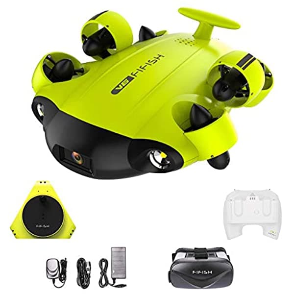 Keenstone Qysea Fifish V6 Rov Drone Subacuático Con Cámara 4K Uhd Auriculares Vr Buceo A 330 Pies 166 ° Fov 4000Lm Led Apoyo Movimiento 360° Bloqueo De Postura Cámara Lenta Estabilización De Imagen Aplicación En Tiempo Real