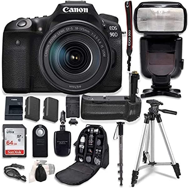 Canon Eos 90D Cámara Réflex Digital Y Lente Usm De 0.709-5.315 In Con Empuñadura De Batería Y Paquete De Accesorios Profesionales (16 Artículos)
