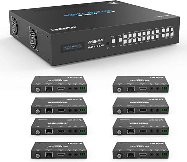 Avishop 8X8 8X16 4Khdbaset Hdmi Matrix Switcher 8 Poc Hdbast Receivers (Cat5E.6). Distancia De Funcionamiento Máximo 984.3 Ft Ángulo De Inclinación 0 - 20°. Hdcp2.2 Hdtv Routing Selector Spdif Audio Control 4 Savant Home Automation Con Ir Bidireccional (Matrix+8Rx) AVIMXDB88