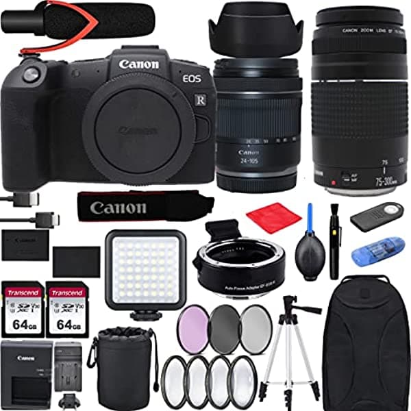 Canon Eos Rp Rf 24-105Mm F 4-7.1 Es Stm Lente Mirrorless Camara Bundle + Ef 75-300 Is Iii Ef-Eos Rp Montaje Adaptador V30 Micrófono Bateria Adicional