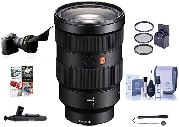 Sony Fe 24 - 70 °F/28 Gm (G Master) E-Mount Nex Lente De La Cámara - Bundle Con Kit De Filtro De 82 Mm. Flex Lente Sombra Kit De Limpieza Capleash Ii Lenspen Limpiador De Lentes El Paquete De Software 24-70mm F2.8