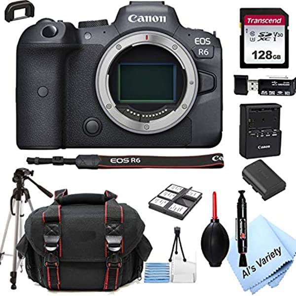 Al's Variety-Canon Intl. Canon Eos R6 Cuerpo De Cámara Digital Sin Espejo + 128 Gb De Memoria + Funda + Trípode (18 Unidades)