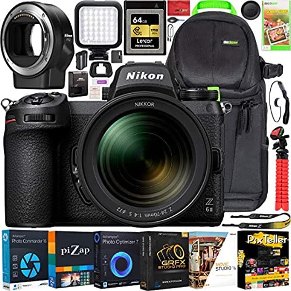 Nikon Cuerpo De Cámara Sin Espejo Z6Ii + Kit De Lente Nikkor Z 0.945-2.756 In F/4 S 1663 Formato Fx 4K Uhd Bundle Con Adaptador De Montaje Ftz + Funda De Mochila Deco Gear + Led + Tarjeta Cfexpress De 64 Gb Y Accesorios E2NKZ6II2470F