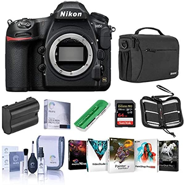 Cuerpo Para Cámara Réflex Digital Nikon D850 - Pack Con Tarjeta SDHC U3 De 32 GB Funda Para Cámara Batería De Repuesto Kit De Limpieza Estuche Para Tarjetas De Memoria Lector De Tarjetas Paquete De Software De PC