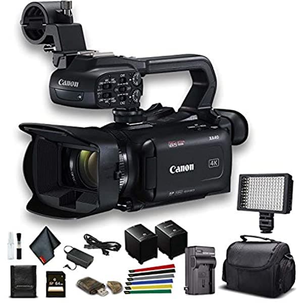 Canon XA40 Profesional UHD 4K Videocámara (3666C002) Con Batería Extra Funda Acolchada Suave Tarjeta De Memoria De 64 GB Luz LED Y Más Paquete Base