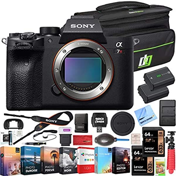 Sony A7R IV 61.0MP Cuerpo de Cámara de Lente Intercambiable Sin Espejo Full Frame ILCE-7RM4 4K Paquete con Bolso de Viaje Deco Gear 2X Tarjetas de Memoria de 64GB Paquete de Software de Edición y Accesorios (18 Artículos) E7SNILCE7RM4B