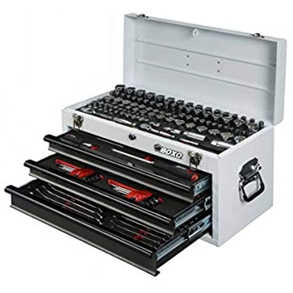 Boxo Juego De Herramientas Métricas Y Sae Resistentes De 185 Piezas Con Caja De Transporte De 3 Cajones BOXO-ECC20301-003R2