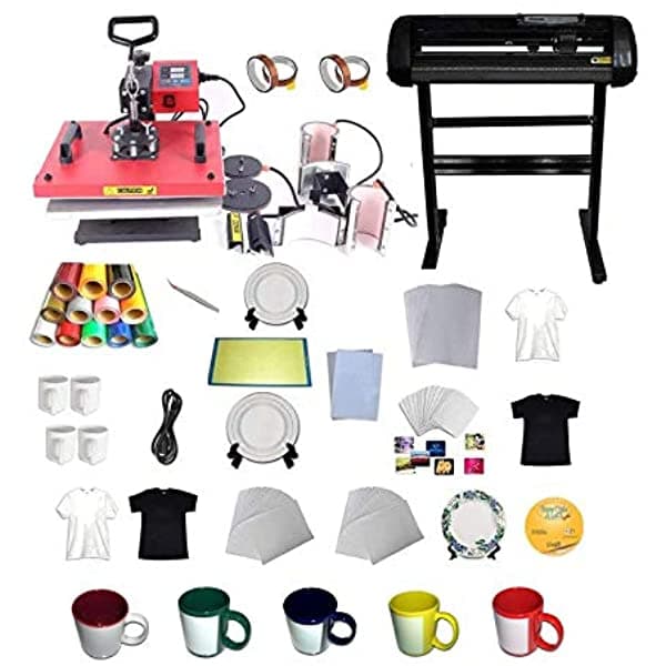 INTBUYING Intbuyer 6In1 Combo Máquina De Transferencia De Calor De Calor Vinyl Plotter Impresora Paper Htv Placa Taquita Camisetas Jigsaw Puzzle Business