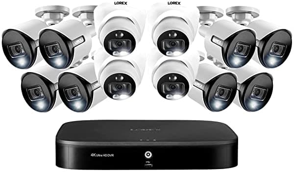 Lorex 16 Canales 4K Uhd Dvr Vigilancia Sistema 3Tb Y 8 4K Uhd Deterrencia Active Bullet Camara Y 4 4K Uhd Deterrence Dome Camara DK163-88DA-48XC