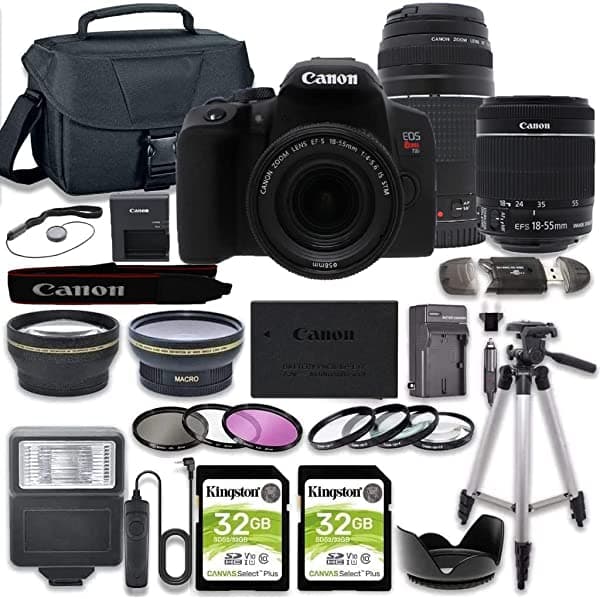 Canon Eos Rebel T8I - Cámara Réflex Digital Con Lente Stm De 18 A 2.165 In Y Lente Iii De 75 A 11.811 In + 2 Tarjetas De Memoria Kingston De 32 Gb + Kit De Accesorios Canon t8i