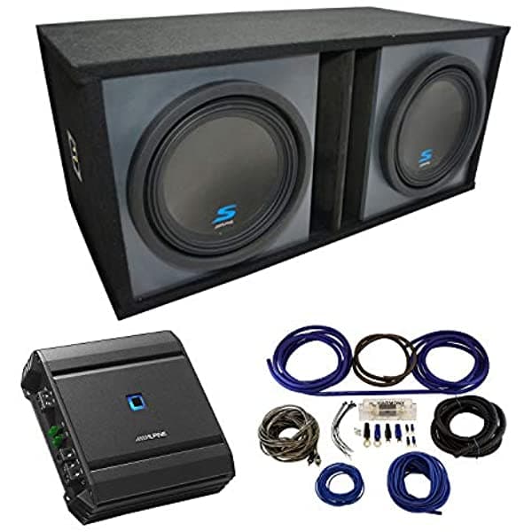 American Sound Connection Estéreo para Auto Universal Pintable Ported Dual 12" Alpine Type S S-W12D2 Caja para Subwoofer con Amplificador S-A60M y Kit de Amplificador 4Ga ALPINE-PACK175A-AMP