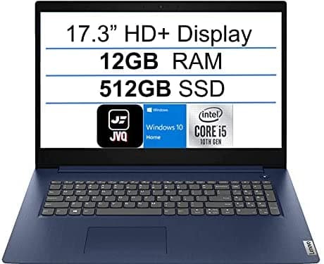 Lenovo IdeaPad Notebook HD+ de 17.3 Pulgadas Intel Quad-Core i5-1035G1 (hasta 3.6 GHz, supera al i7-8550U) 12 GB DDR4 RAM 512 GB SSD Cámara Web WiFi 5 HDMI Windows 10 Abyss Blue + JVQ Mouse Pad Lenovo 17.3 IdeaPad 3