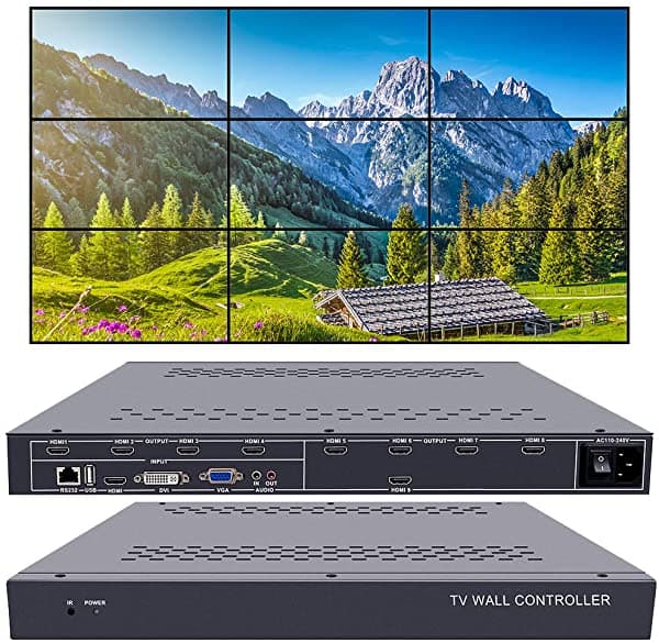 Iseevy 9 Canales Video Wall Controlador 3X3 2X4 4X2 Hdmi Dvi Vga Usb Video Procesador Rs232 Control 9 Tv Suplicing ISV-TWC9-232