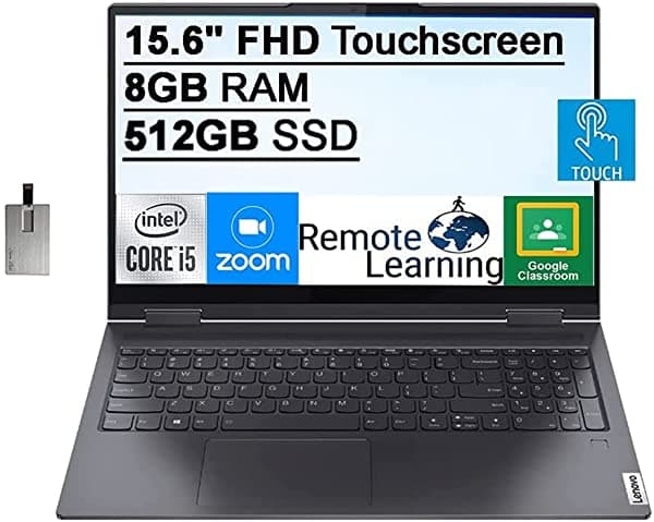 2021 Lenovo Yoga 7i 2 en 1 15.6" FHD Pantalla Táctil Notebook Intel Core i5-1135G7 (supera al i7-1065G7) 8GB RAM 512GB PCIe SSD Teclado Retroiluminado Iris Xe Graphics Dolby Windows 10 Gris Tarjeta USB de 32 GB
