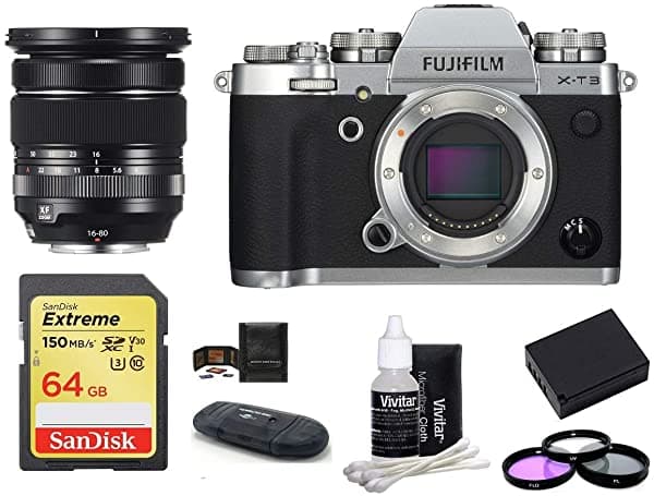 Fujifilm X-T3 - Cámara Digital Sin Espejo Con Objetivo Xf 0.630-3.150 In F/4 R Ois Wr Incluye Tarjeta De Memoria Sandisk 64 Gb Extreme Sdxc Lector De Tarjetas Tarjeta De Memoria Y Más (8 Artículos) FUJIFILM X-T3 Mirrorless Digital Camera