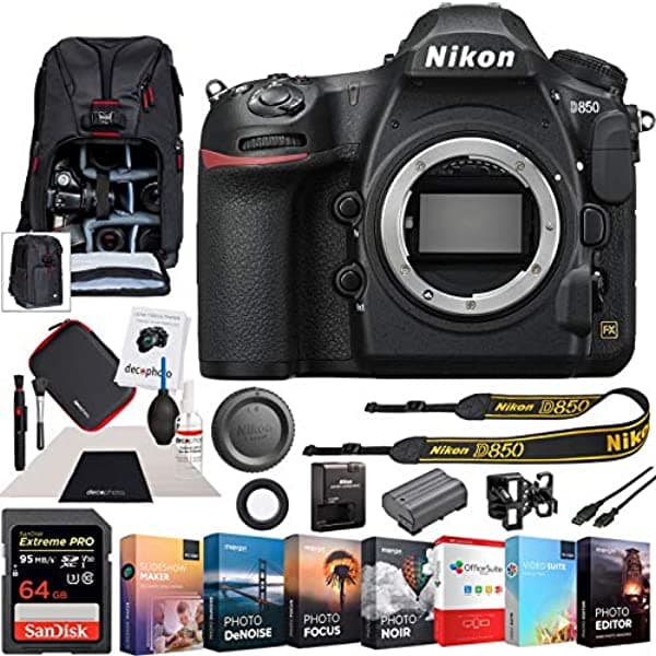 Nikon D850 45.7Mp Full Frame Fx-Formt Cámara Slr Digital Cuerpo Negro Paquete Con 64Gb Tarjeta De Memoria Foto Y Vídeo Profesional Editing Suite Cámara Sling Mochila Y Kit De Limpieza