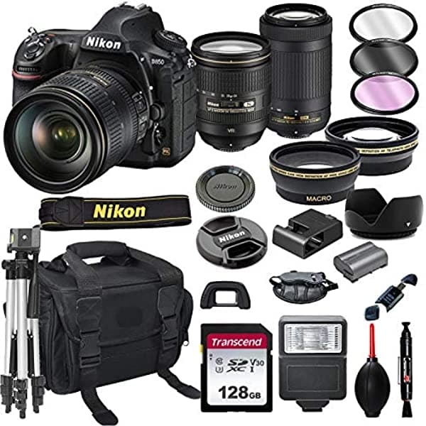 Nikon D850 Cámara Dslr Con 0.945-4.724 In Vrand 2.756-11.811 In Paquete + Tarjeta De 128 Gb Trípode Flash Y Más (21 Unides)