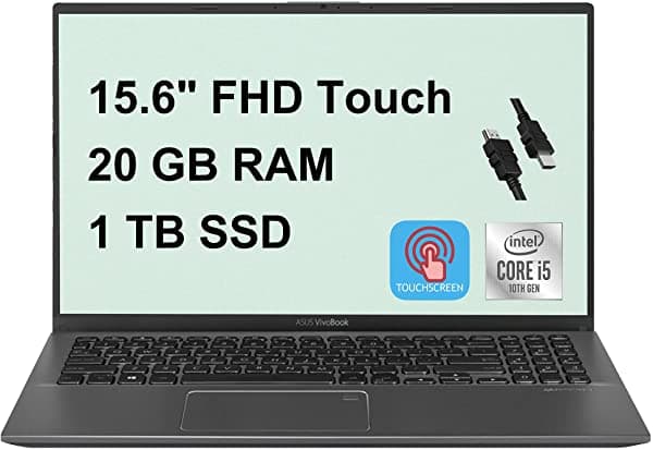 2021 Insignia Asus Vivobook 15 Delgado Y Ligero Portátil 15.6" Fhd Pantalla Táctil 10ª Generación Intel Quad-Core I5-1035G1 (Beats I7-8550U) 20Gb Ram 1Tb Ssd Huella Digital Usb-Cwebcam Win 10 + Icarp Hdmi Cable