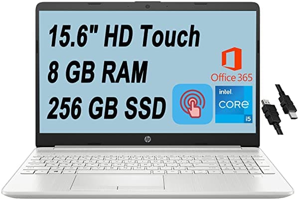 2021 HP 15 Business Notebook 15.6" HD Pantalla Táctil 11ª Generación Intel Quad-Core i5-1135G7 (supera al i7-10510U) 8GB RAM 256GB SSD Teclado Retroiluminado USB-C Office365 Win10 + iCarp Cable HDMI