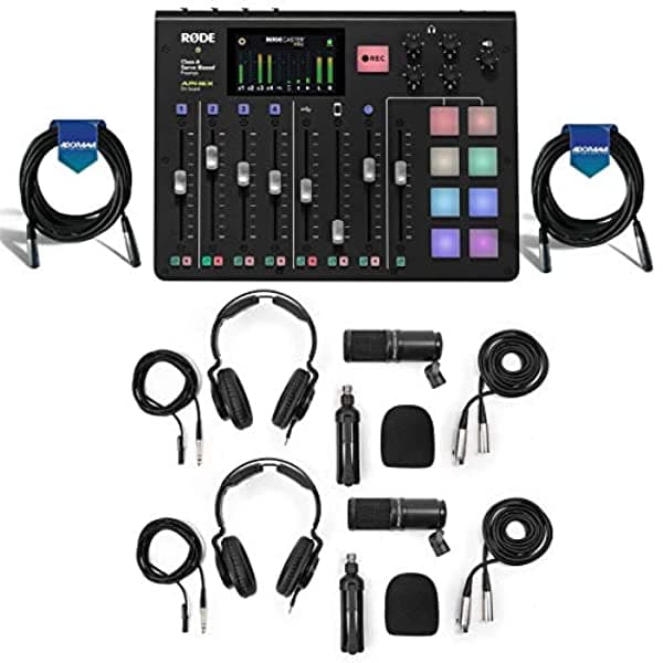 Rode Micrófonos Rode Caster Pro Integrated Podcast Production Consola Bundle 2 Pack Zoom Zdm-1 Podcast Micrófono Pack 2 Pack 20 'Cable De Goma De 7 Mm RODECASTER PRO N2