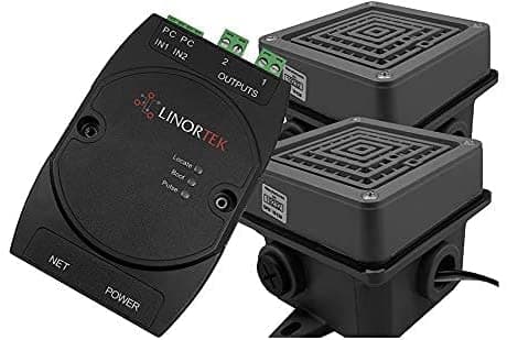 Linortek Netbell-2-2Buz Tcp/Ip Sistema De Timbre De Red Con Dos Zumbadores Extra Fuertes De 4 Pulgadas Para Almacén Industrial De Fábrica De Almuerzo Break Time Alert Señalización Con Software De Programación Basado En La Web