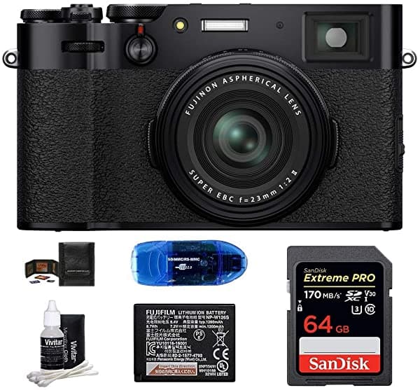 Cámara Digital Fujifilm X100V (Negro) El Paquete Incluye Tarjeta De Memoria Sandisk Extreme Pro Sdxc De 64 Gb + Batería Fujifilm De Repuesto + Más (6 Artículos).