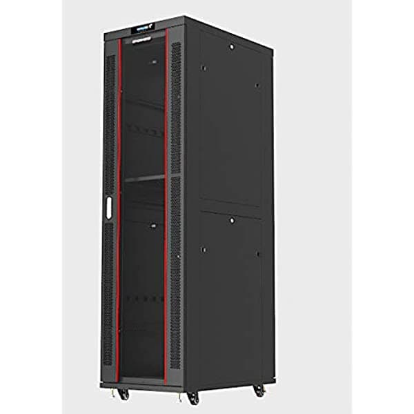 Sysracks 42U gabinete de servidor de red de datos con cerradura y ruedas - pantalla LCD - 4 ventiladores de refrigeracion - termostato - barra de alimentacion - estante - ruedas SRF 42.900